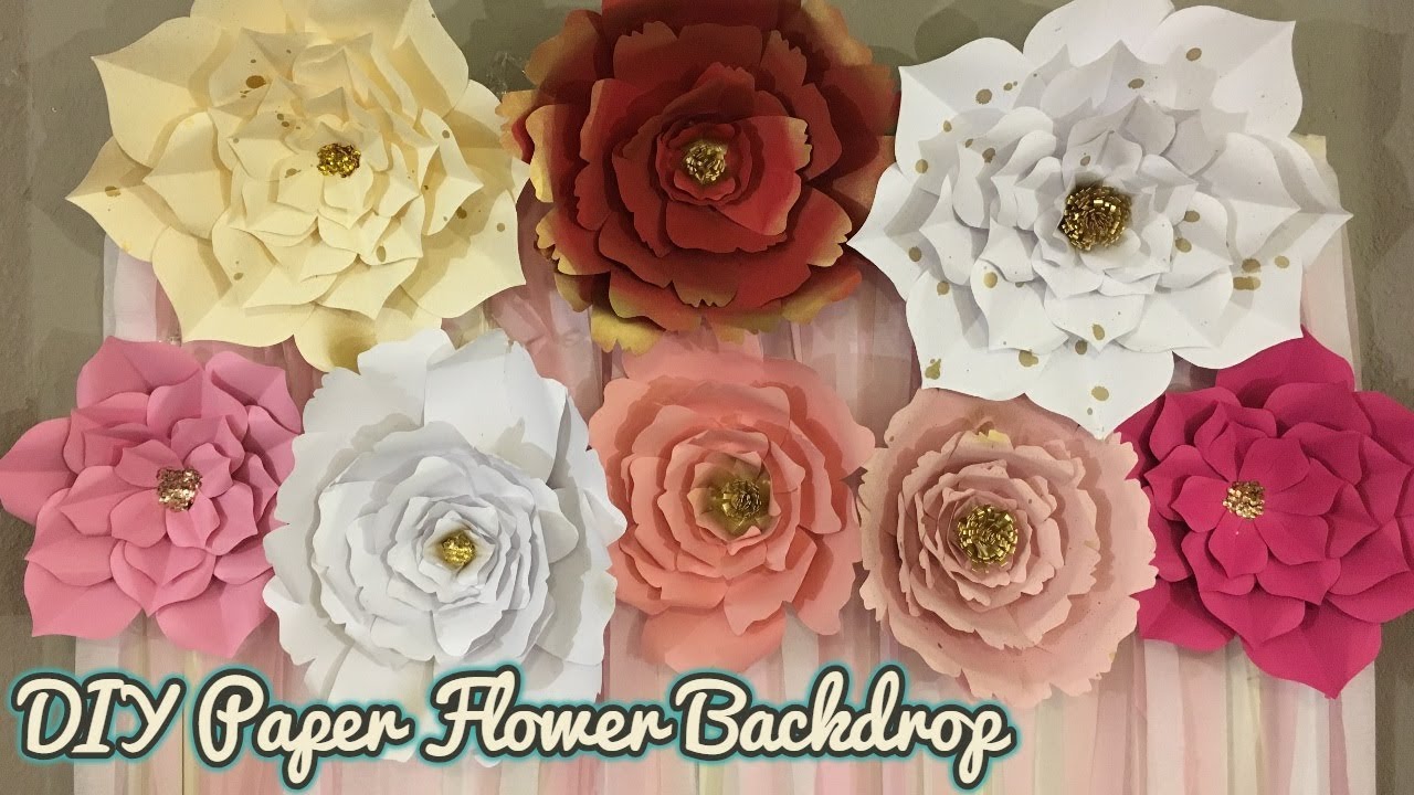 Paper Flower Backdrop | Pink, White, and Gold theme Party Backdrop | FREE TEMPLATE DOWNLOAD