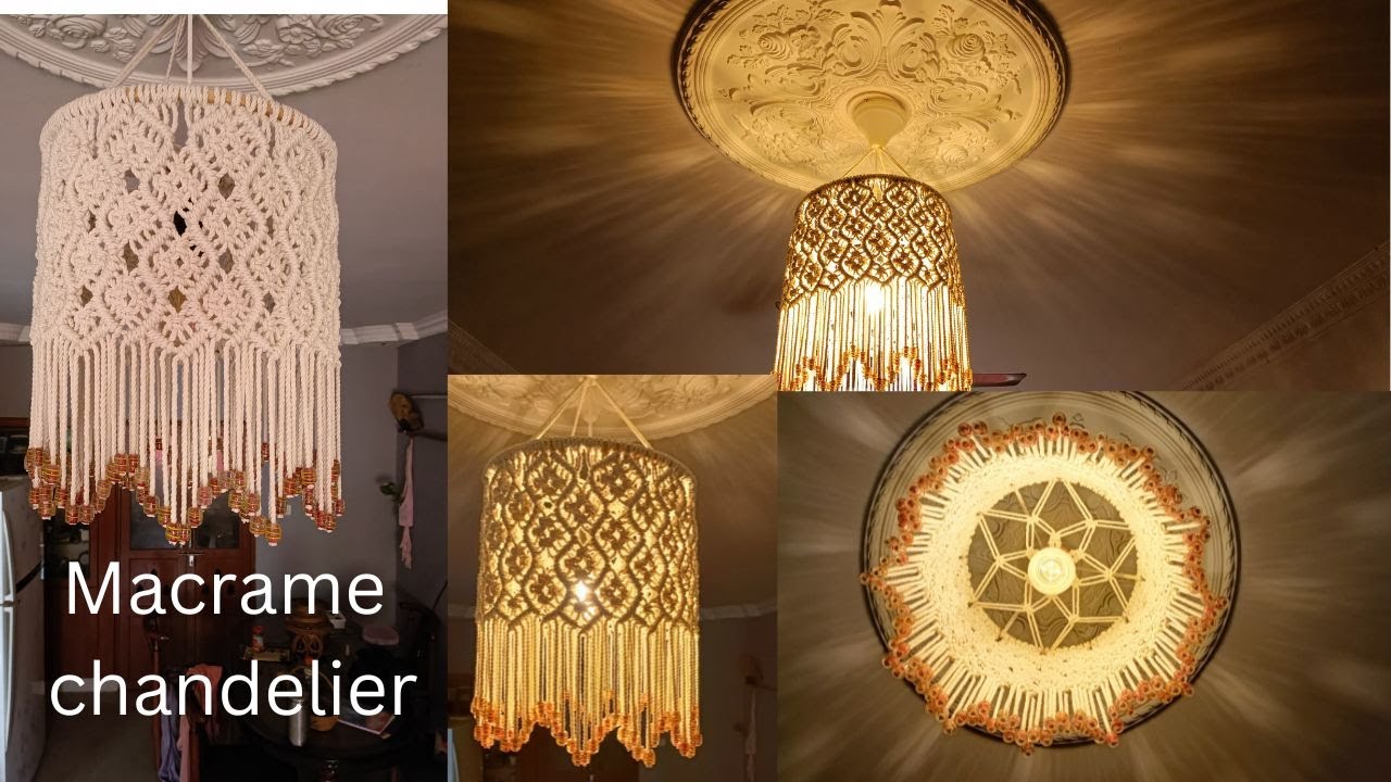 Modern Macrame chandelier with Floral Top design with glass bead | Bohemian Macrame  |Lamp shade