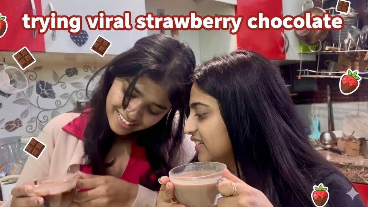 Trending strawberry chocolate & hot chocolate! Cooking viral recipes with sister. Funny vlog. 🍓🍫😂