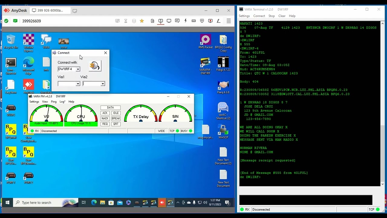 How to use Vara Terminal to access the PAREDN network BBS.