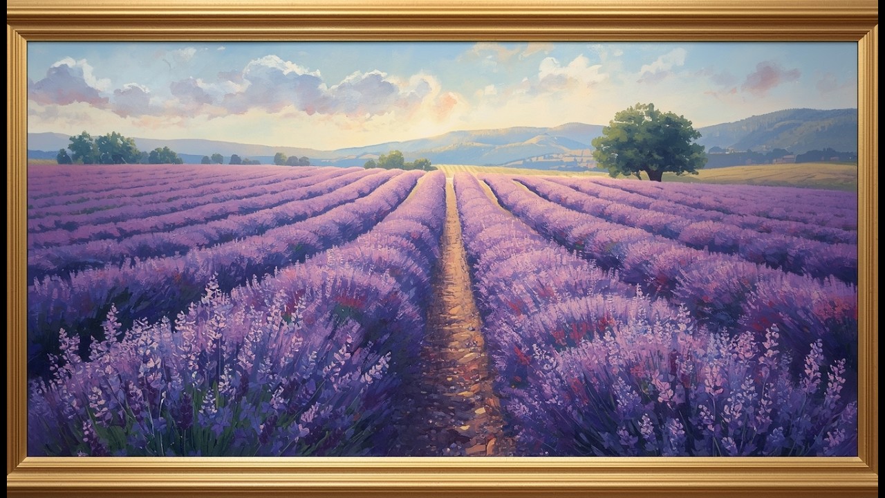 Lavender Field in Bloom | Turn Your TV Into Art | Vintage Oil Painting | TV Framed Art | 3 Hours