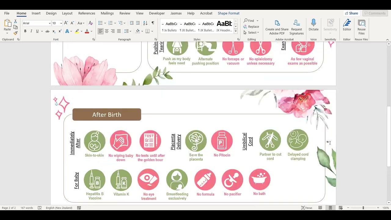 How to Edit the Visual Birth Plan in Word