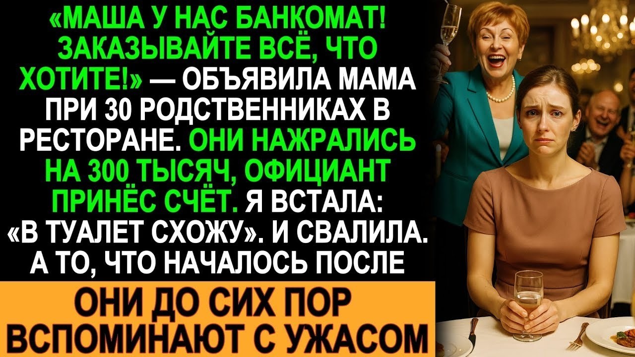 Семейный ужин обернулся кошмаром, когда мама объявила меня банкоматом. Счёт на 300К, а я исчезла