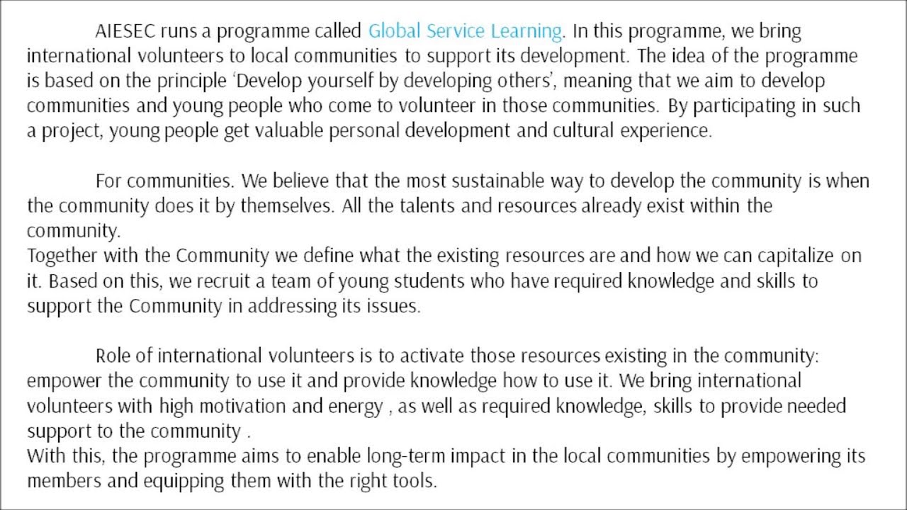 Guide How to sell Global Service Learning to communities July 2014