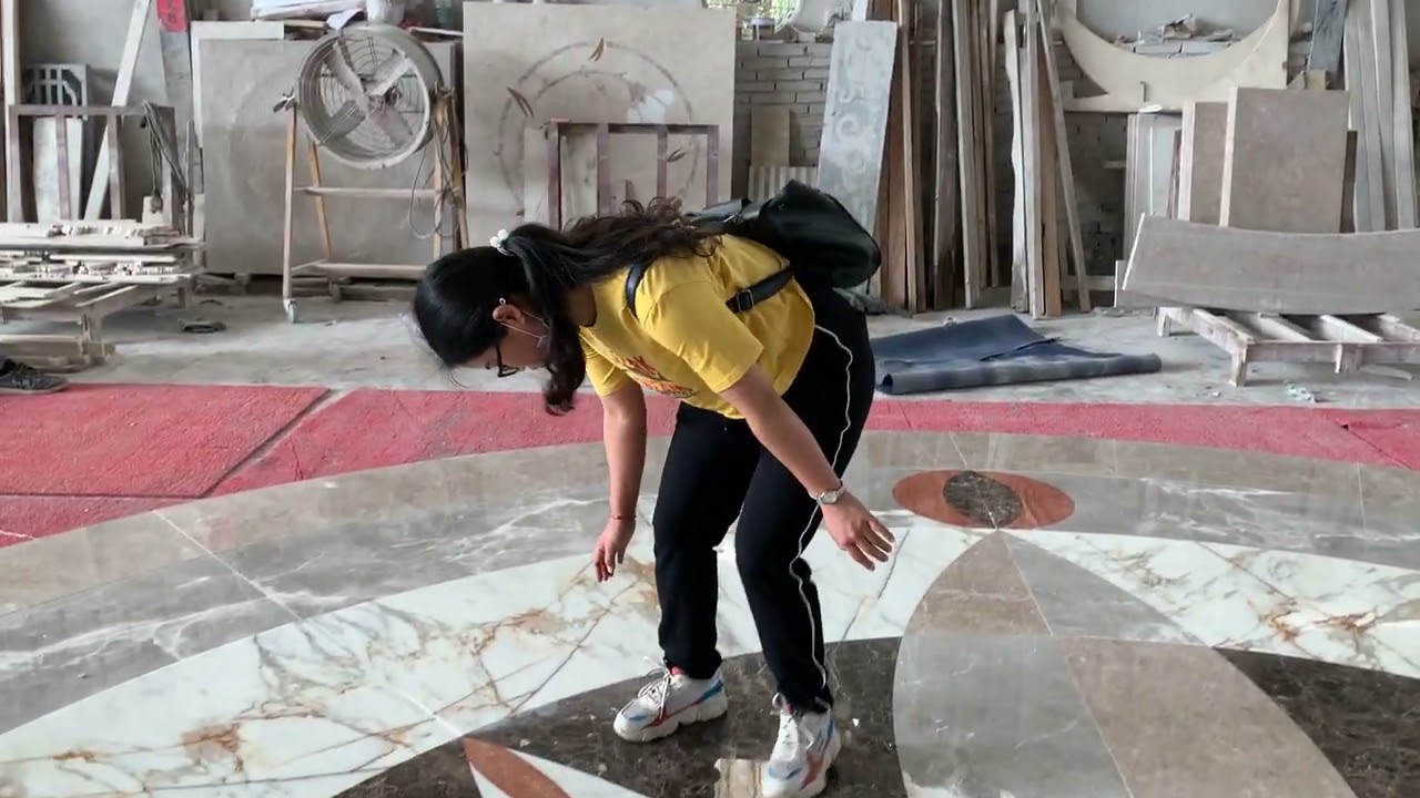 Inspection work of waterjet marble medallion big round marble inlay