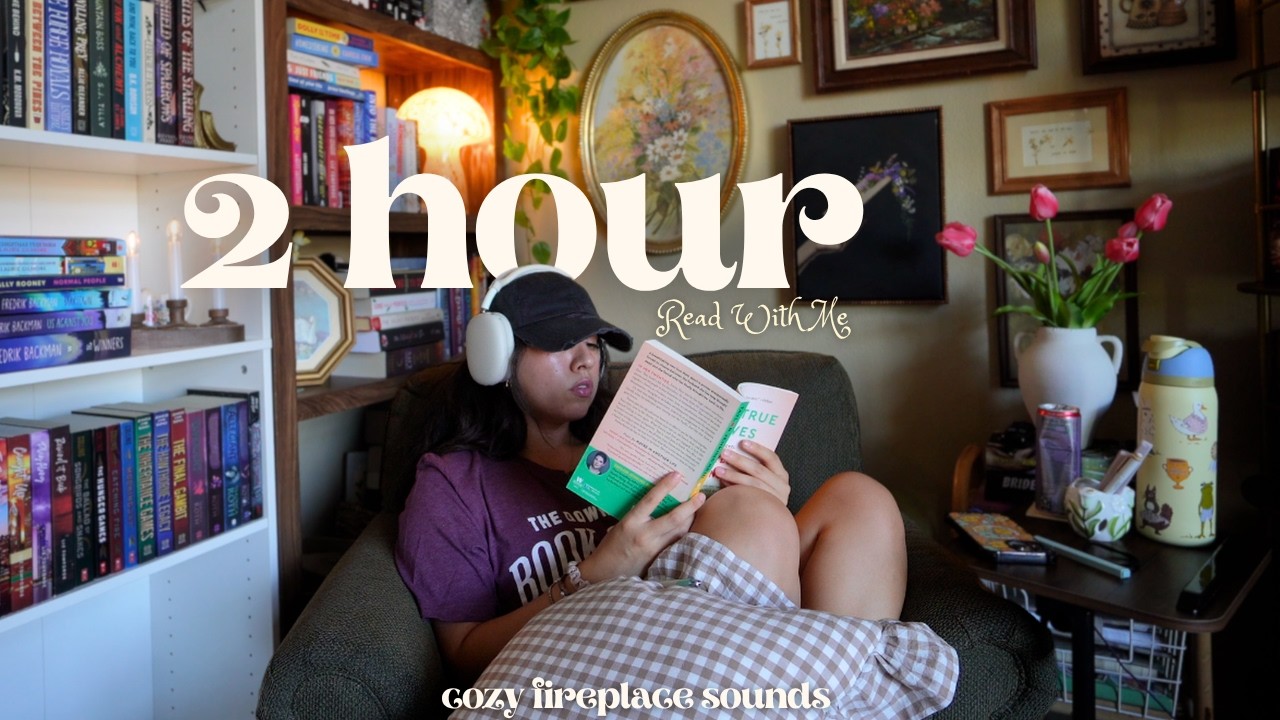 2 HOUR READ WITH ME 📚🍂 | Cozy Fireplace Sounds + reading timer (no music)