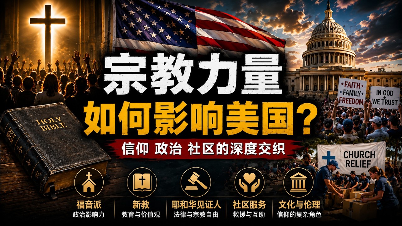 【福音派、新教、耶和华见证人】为什么影响力如此巨大、如何塑造美国的社会与政治？他们不仅是信仰团体，更是美国社区的中坚力量——在教育、法律、政治、文化中深度参与；在心理健康与社区互助中发挥关键作用……