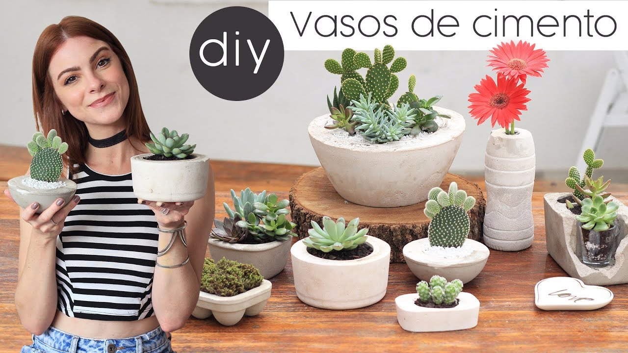 DIY como fazer vasos de cimento para decorar! - Super Fácil & barato!
