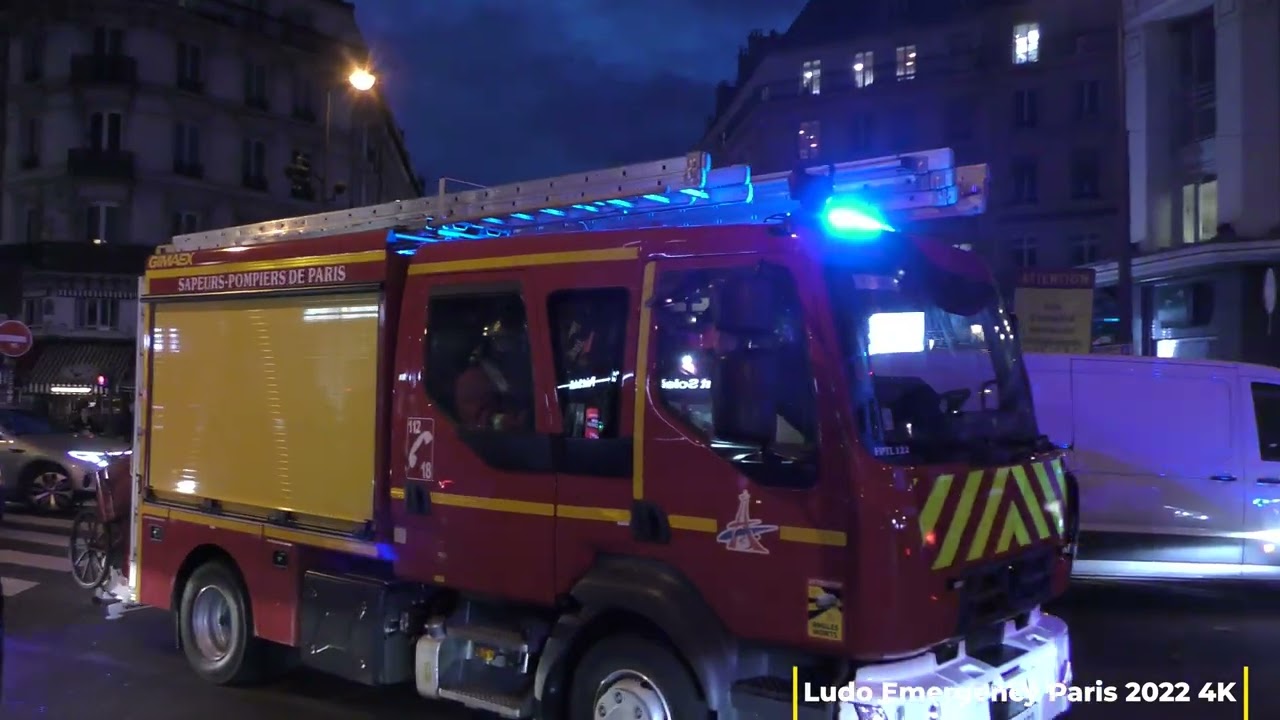 Pompiers de Paris FPTL PC ECHELLE En urgence Paris Fire Dept fire engines ladder responding 4k 2022