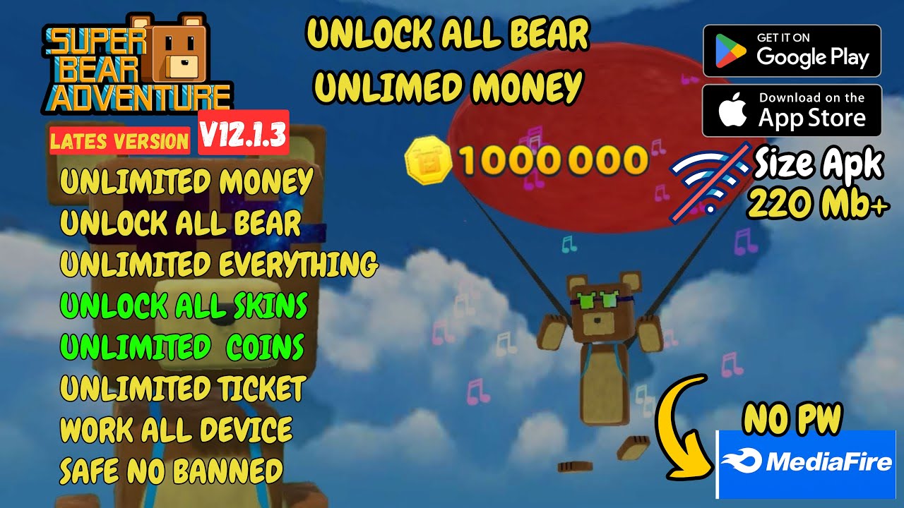 Super Bear Adventure Mod APK 2026 | Unlimited Money & All Skins Unlock