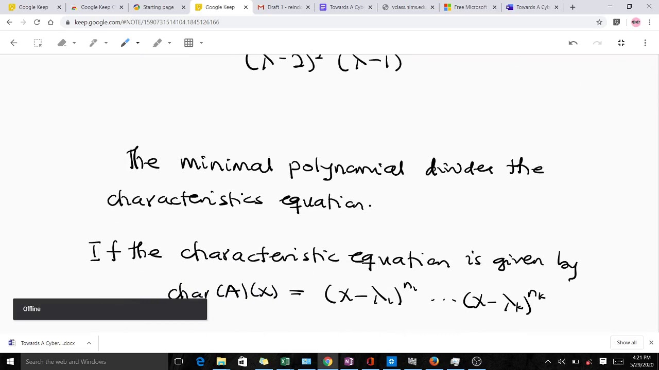 Characteristic Polynomial and the minimal polynomial of matrices