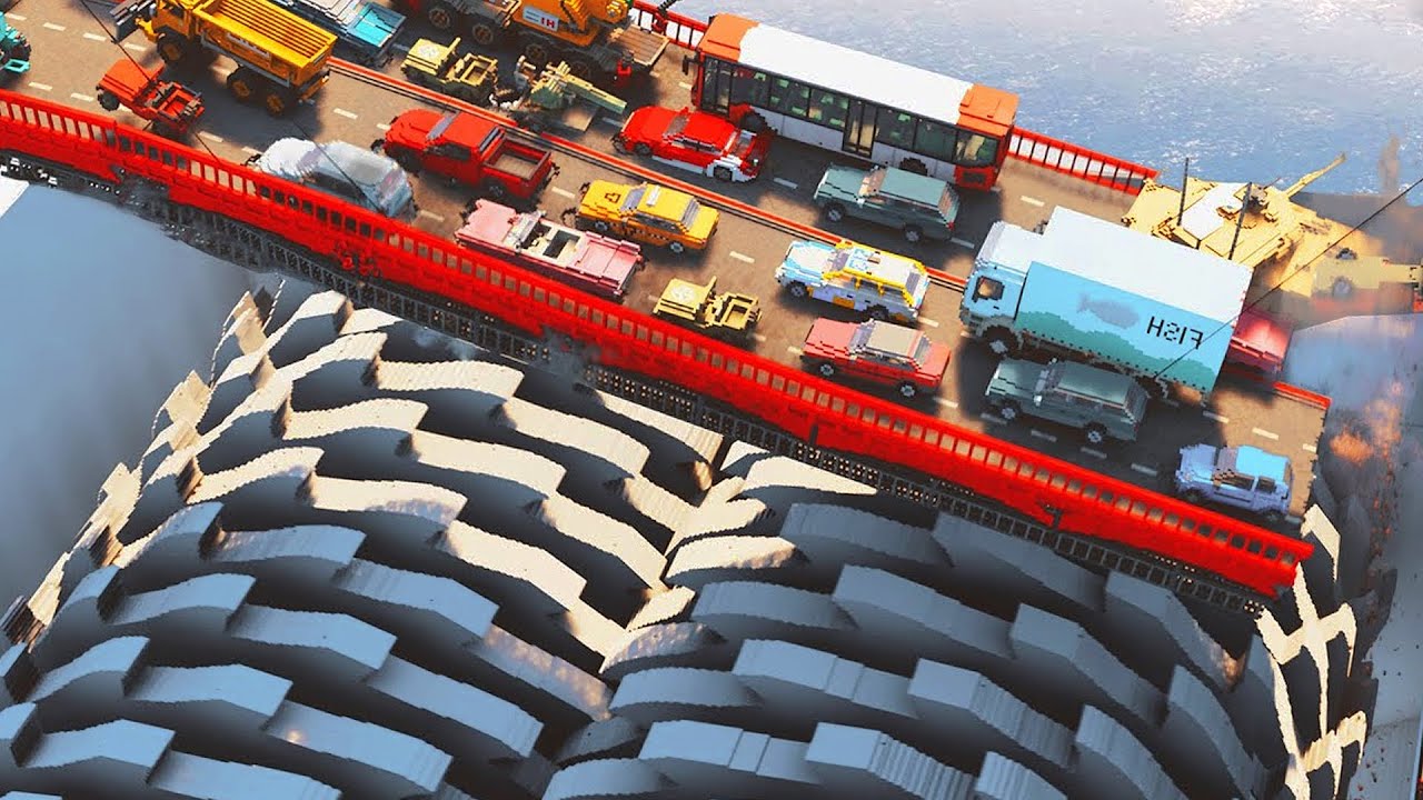 Giant Shredder vs Bridge with Traffic 😱 Teardown