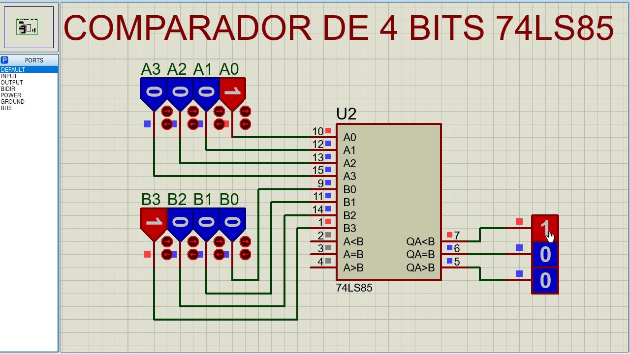 COMPARADOR 8 BITS 74LS85 / PROTEUS