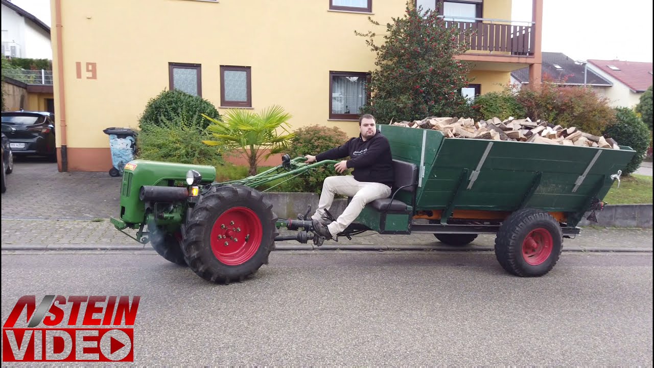 Holder Ed2 10 ps 2 takt Diesel am Sägen und ein E12 12ps 2takt Diesel abfahren Eigenbau abladewagen
