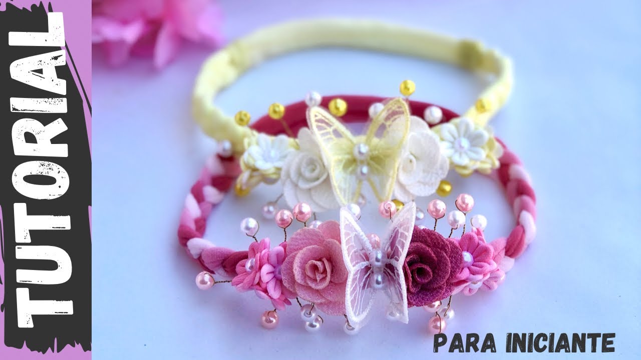 Faixinha na Meia de Seda Tran&ccedil;ada Jardim Encantado 🌺🦋- Dy Ribbon Bow Hair