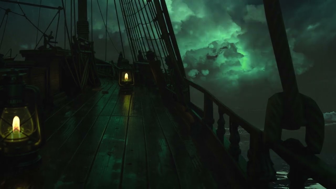 🌧️⚓ Lantern Light on a Pirate Ship | Night Rain & Ocean Sounds for Deep Sleep 💤