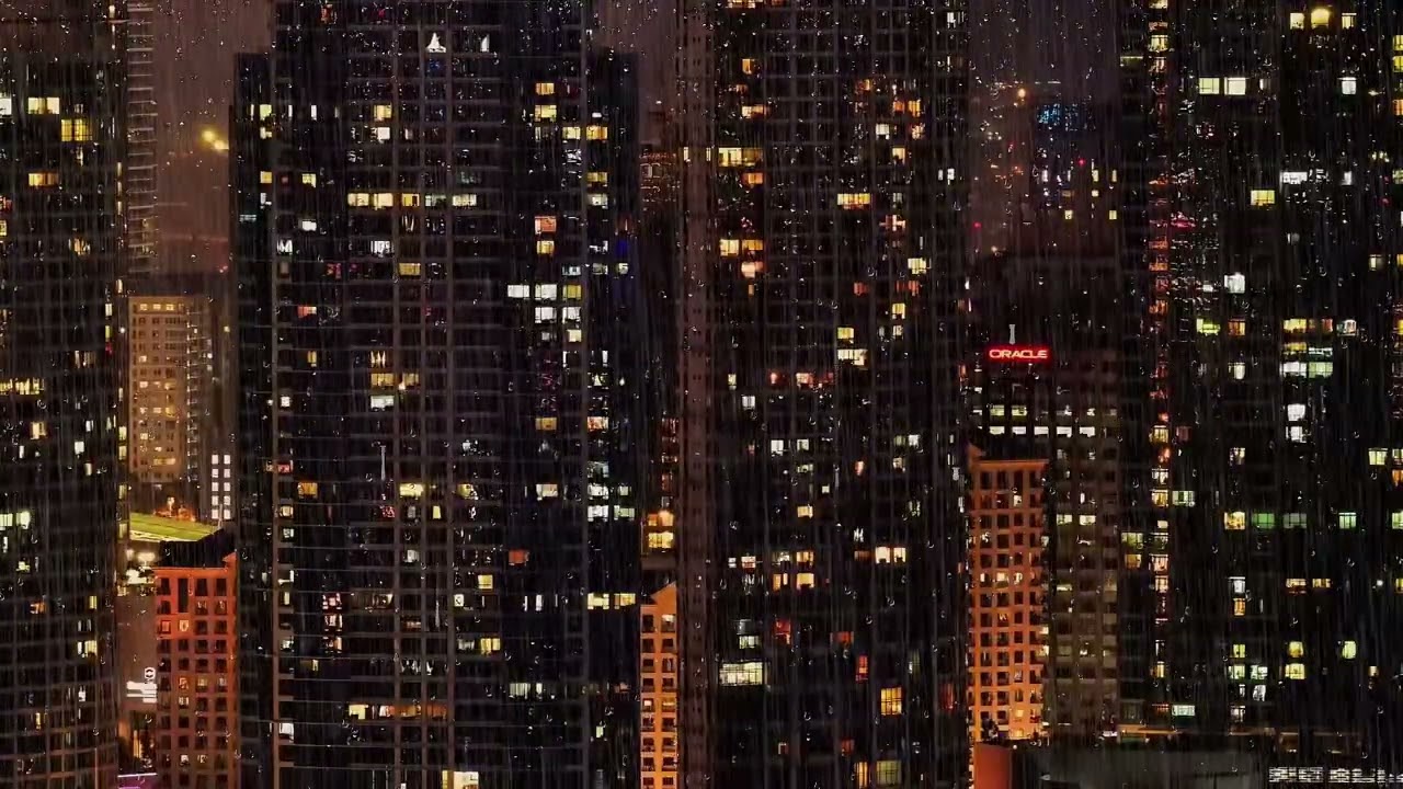 Night city rain sounds for Deep sleep | 1 hour relaxing rain 