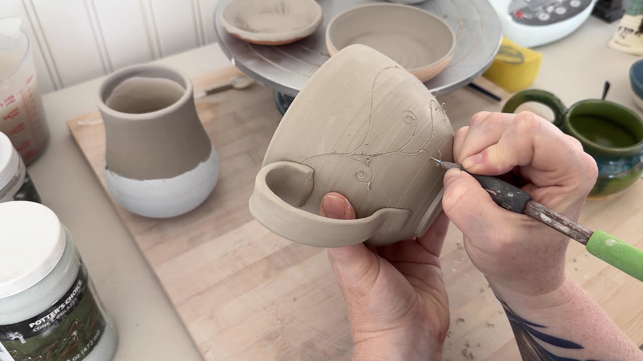 Meditation in craft: carving spirals into pottery