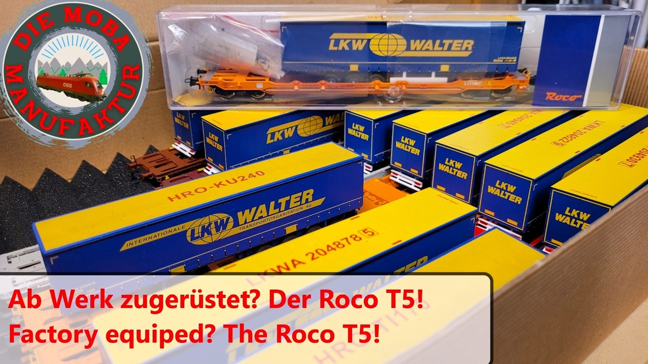 Modell ab Werk vollständig zugerüstet? Roco T5 Taschenwagen mit LKW Walter - Modelleisenbahn H0 1/87