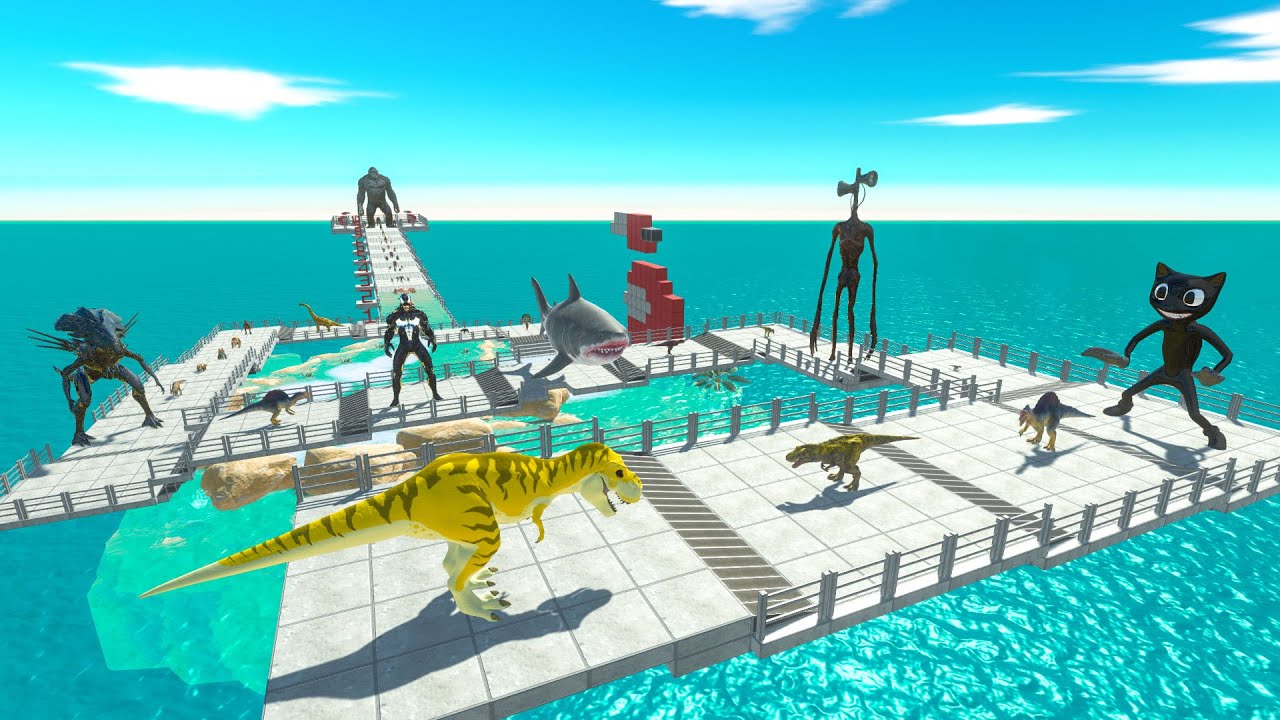 EPIC LEGO T-REX DEATHRUN FIGHT VENOM + MEGALODON + SIREN HEAD 🦖 Animal revolt battle simulator