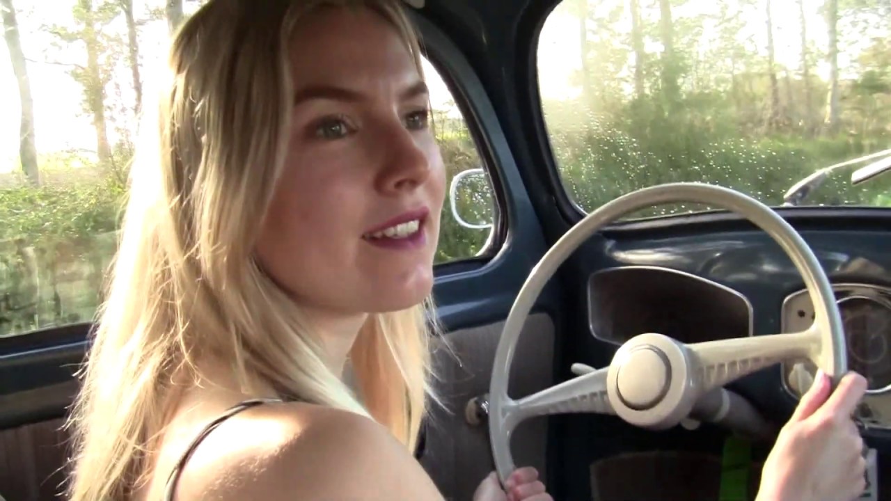 Rose driving the 1952 VW barefoot