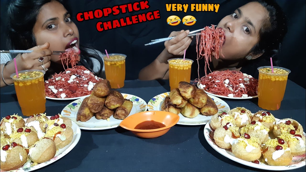 Chopstick challenge🥢 street food👌👌🤣🤣// Chaumin, bread chop, Dahi papdi, shikanji😋😋🤣🤣