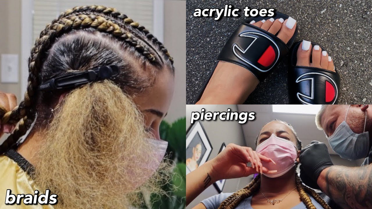 vlog: come to my appts w/ me! piercings, acrylic toes & braids | Azlia Williams