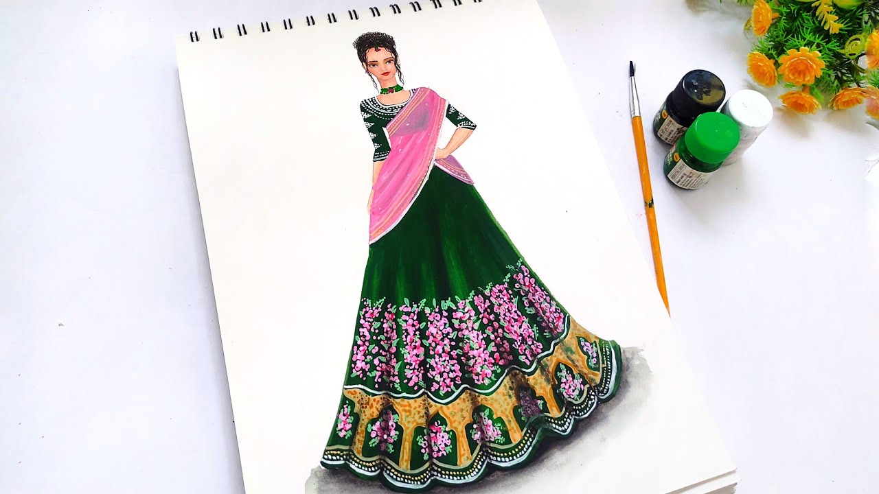 A girl with beautiful lehenga drawing || lehenga illustration..