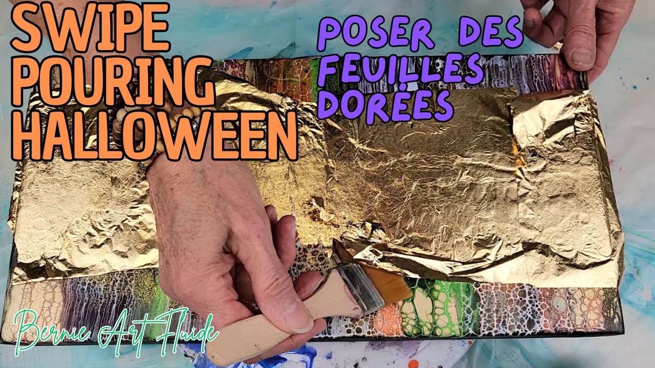 Swipe Pouring d'Halloween et feuilles dorées #swipepouring N°260