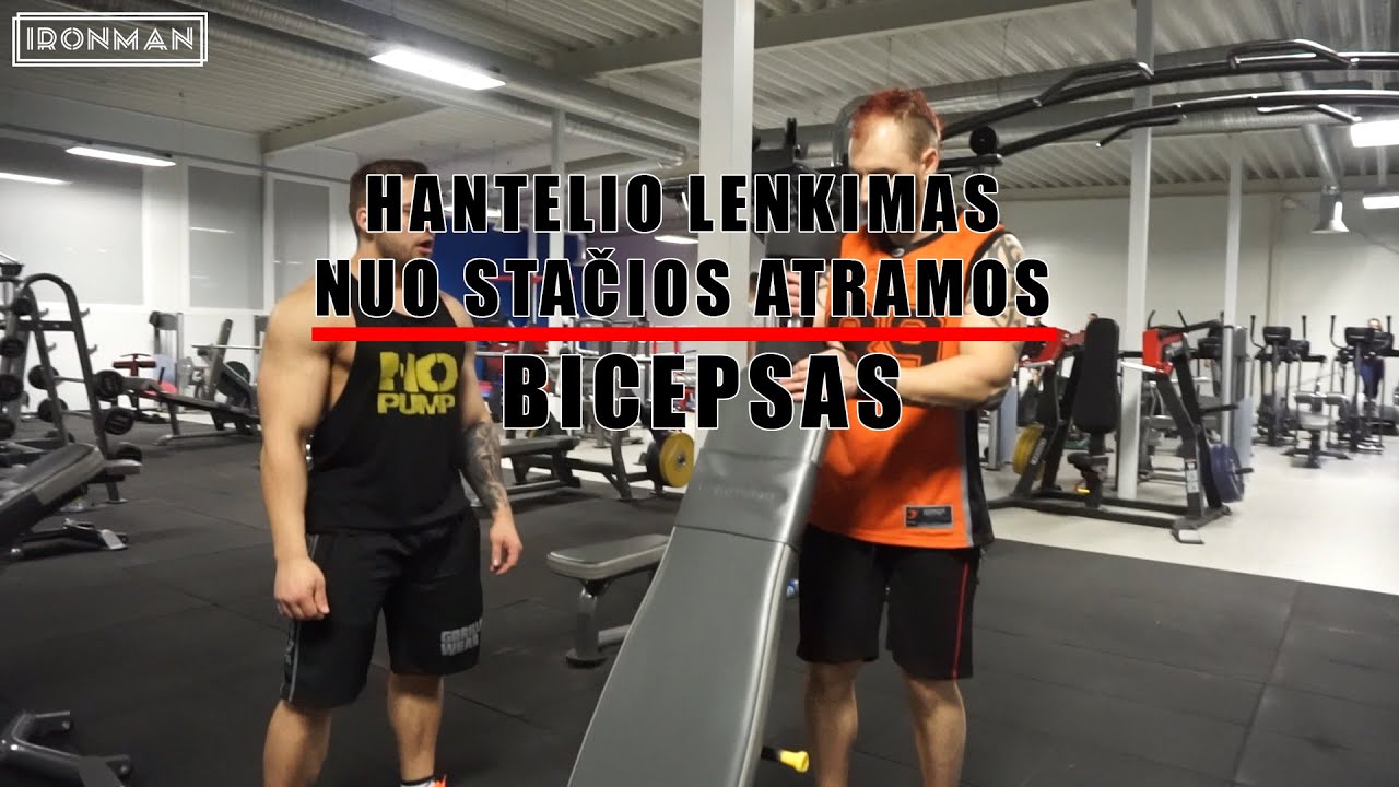#IronAcademy. Bicepsas. Hantelio lenkimas nuo atramos. IronMan & Rino. www.ironman.lt