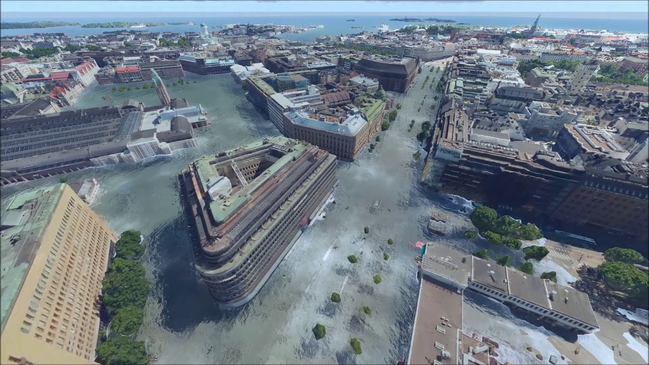 Helsinki flood simulation  sea level +10 meters
