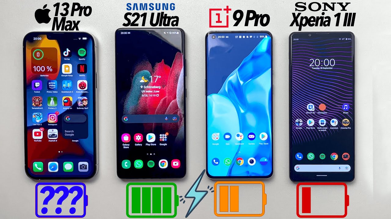 iPhone 13 Pro Max vs Galaxy S21 Ultra / OnePlus 9 Pro / Xperia 1III - Battery & Charging Test!
