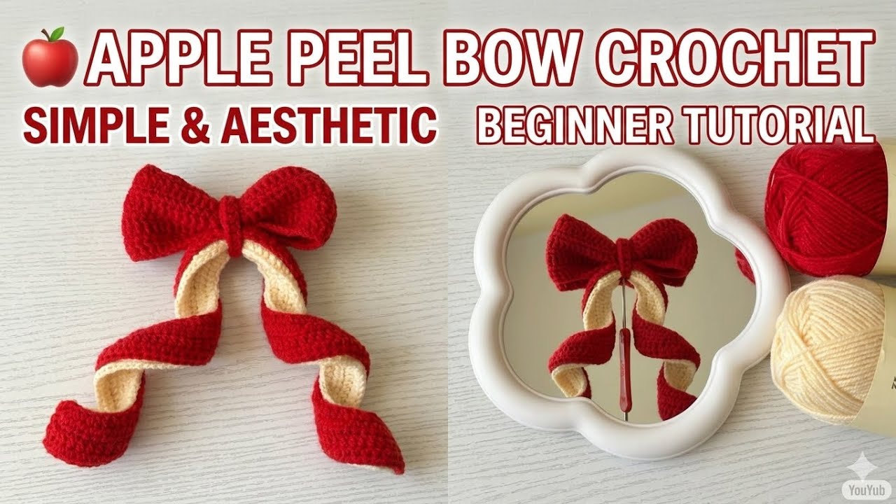 Crochet Apple Peel Bow Easy tutorial | Fun & Easy Pattern for Beginners.