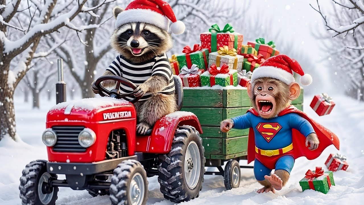 🐿️🔥 Mischievous Squirrel Steals Christmas Gift Car — Monkey Screams in the White Snow! 🎄