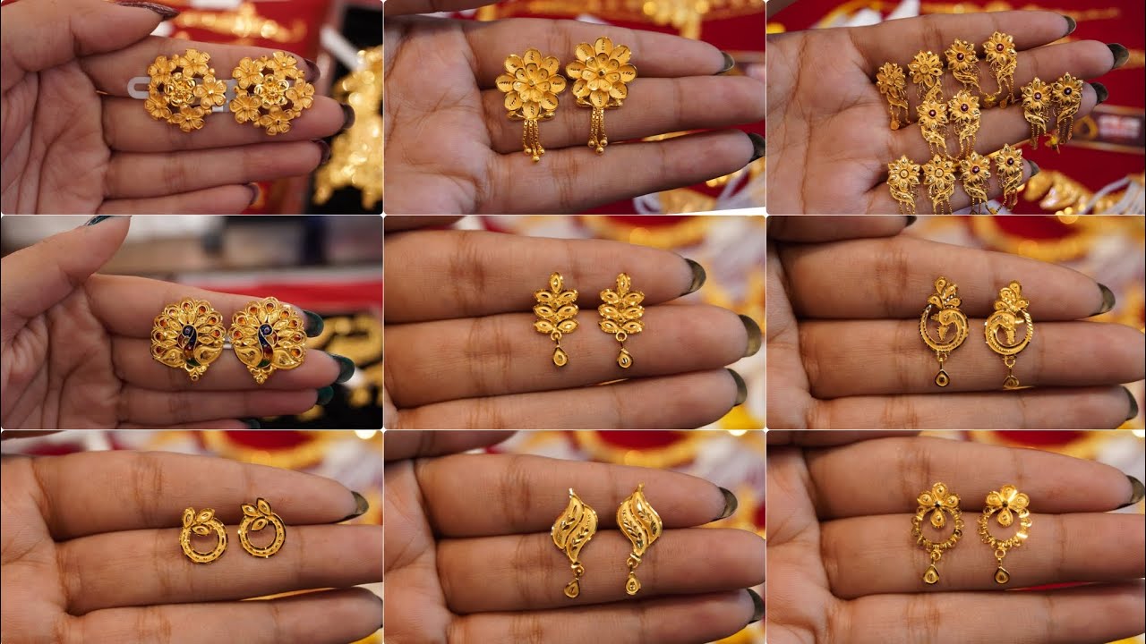 Gold earrings tops designs for daily use/gold stud earrings designs/daily wear gold earrings design/
