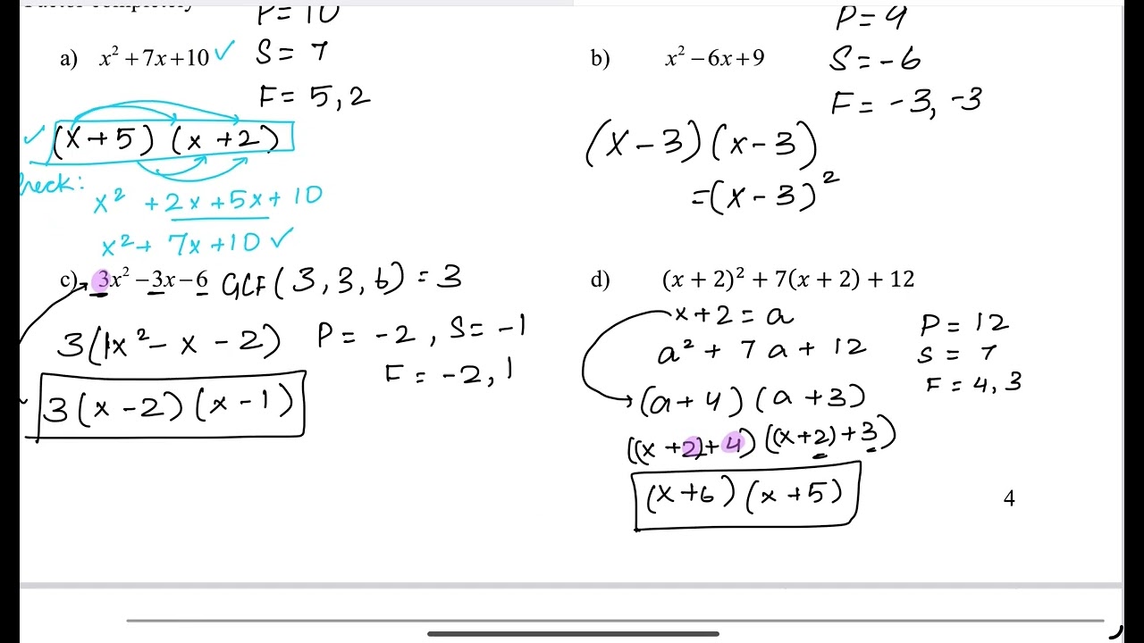 Math 20-1 Review: Methods of Factoring Quadratics