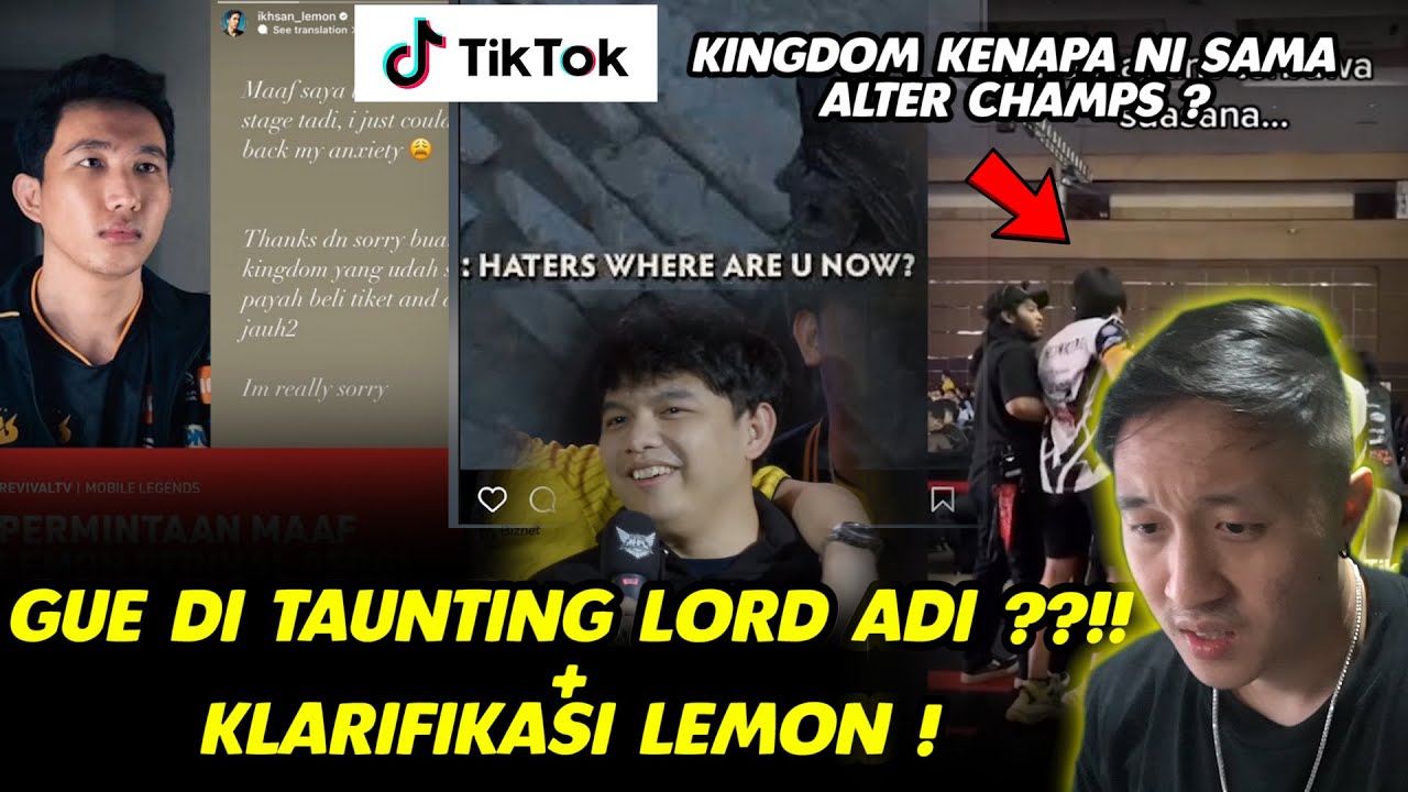 KLARIFIKASI LEMON LSNG KELUAR ARENA! WAH GW DITAUNTING SAMA ONIC ADI! REACTION TIKTOK MOBILE LEGEND!