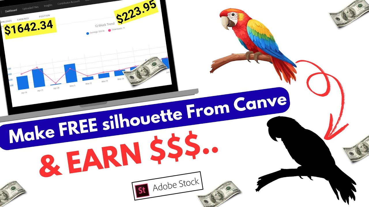Make Free Silhouettes on Canva & Earn $$$ | No Skill, No Investment | Sell on Adobe Stock!