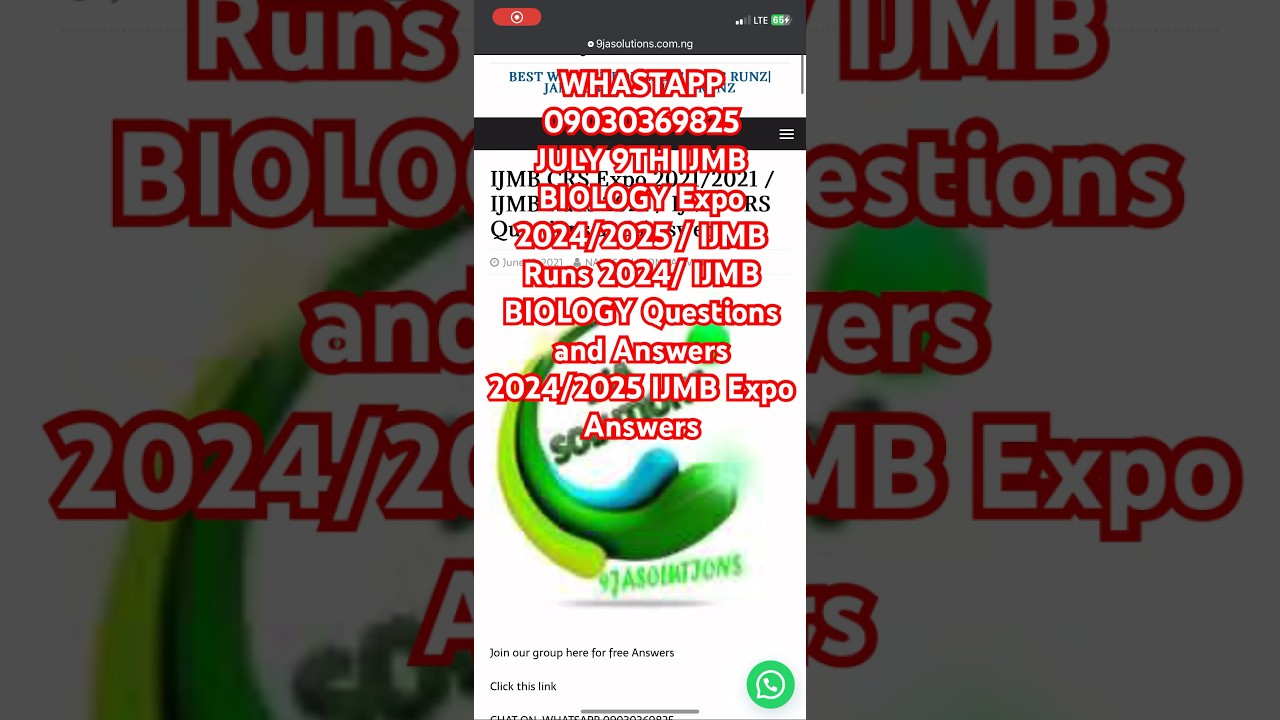 JULY 9TH IJMB BIOLOGY Expo 2024/2025 / IJMB Runs 2024/ IJMB BIOLOGY Questions and Answers 2024/2025