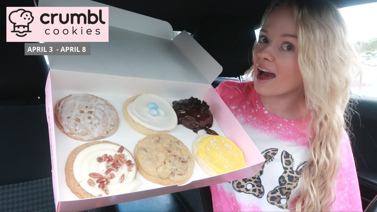 trying CRUMBL COOKIES carrot cake, iced oatmeal, lemon bar, double fudge brownie, & candy egg sugar