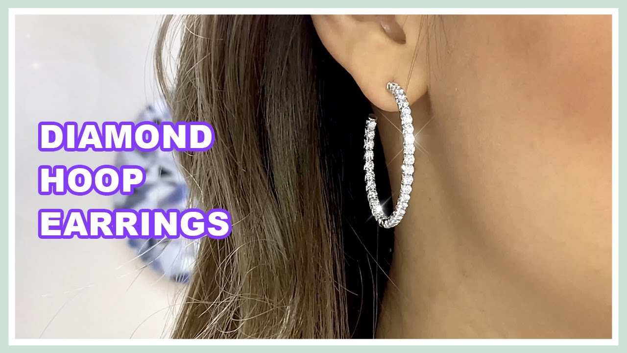 Trying On 1.5 Inch French Pave Diamond Hoop Earrings