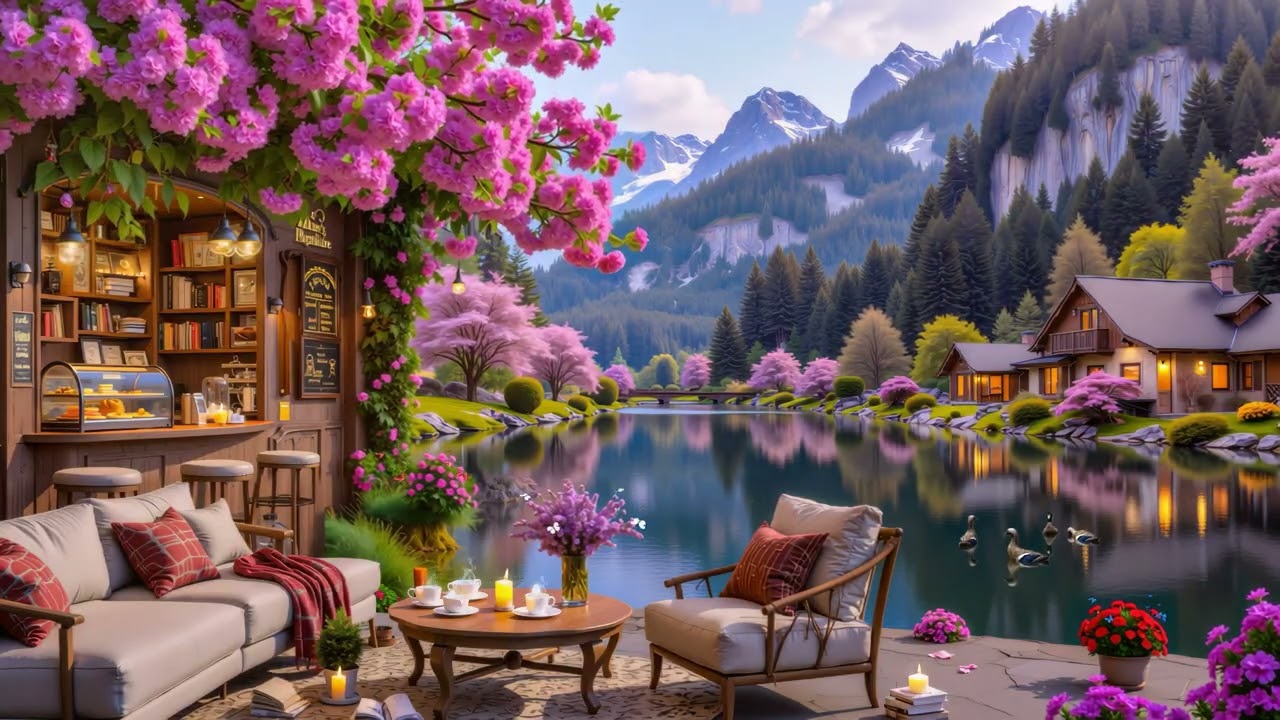 Morning Spring Jazz | Gentle Jazz Music at Cozy Outdoor Coffee Shop Ambience for Mood Booster, Study
