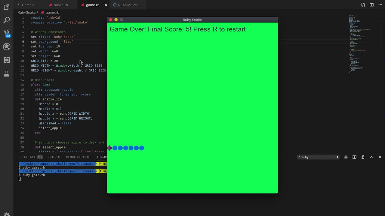 Ruby Snake Game Demo