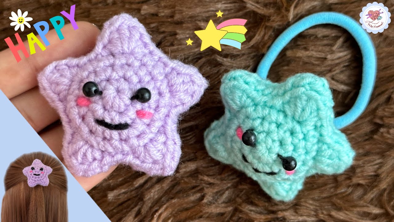 ⭐️ Crochet Smiling Star Hair Ties  🥰  / How to Crochet a Star