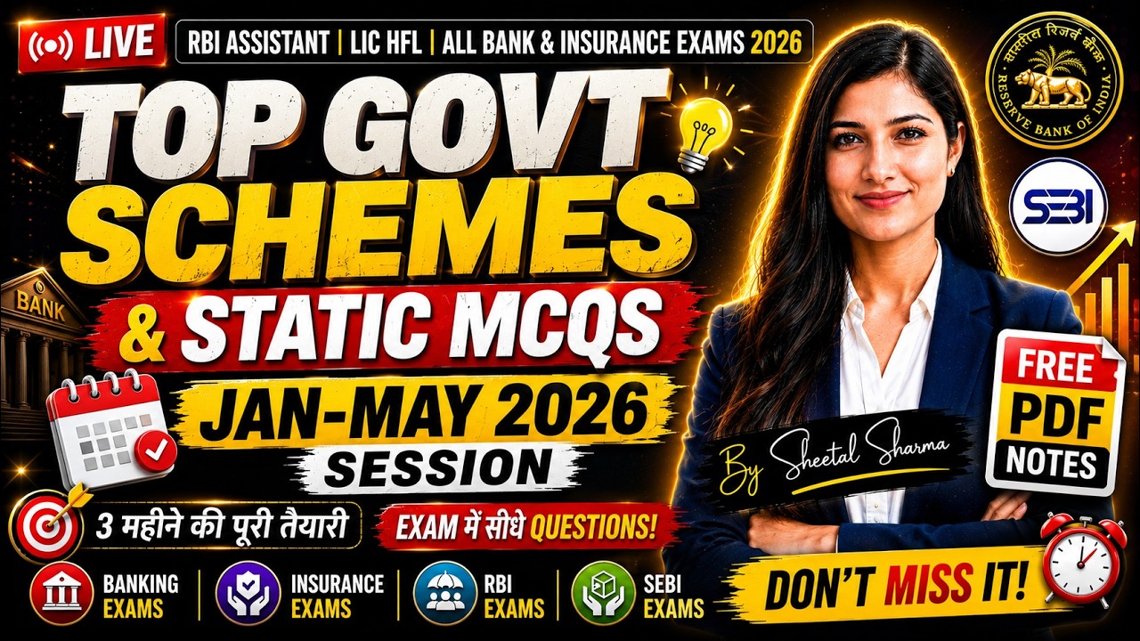 Top GOVT SCHEMES & STATIC MCQs Marathon 2026 | 🎯 Jan&ndash;May Complete Revision #rbiassistant #ibps #sbi