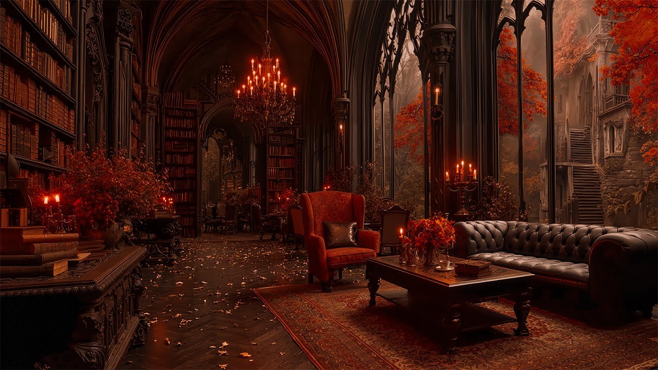 Cozy Autumn Study Ambience | Elegant Gothic Library | Dark Academia Music for Reading
