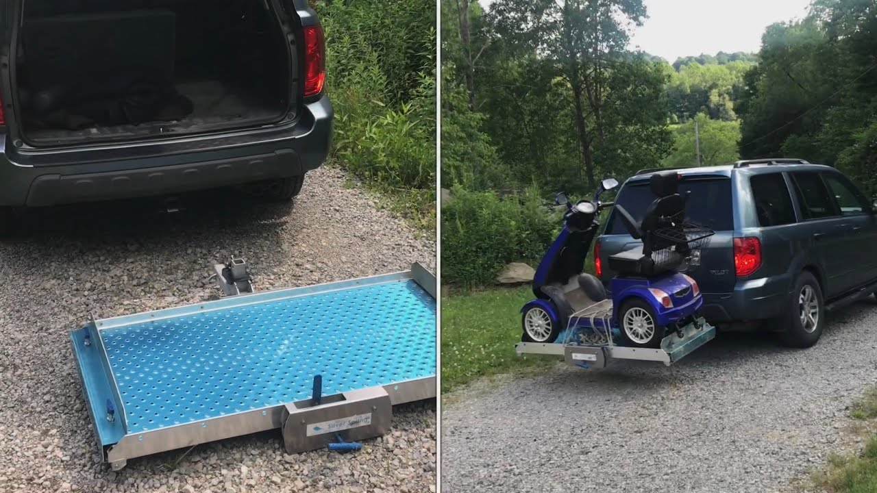 (ATTACHING) &ldquo;Tilt-a-Rack&rdquo; premium aluminum scooter and wheelchair carrier 350 lbs. capacity