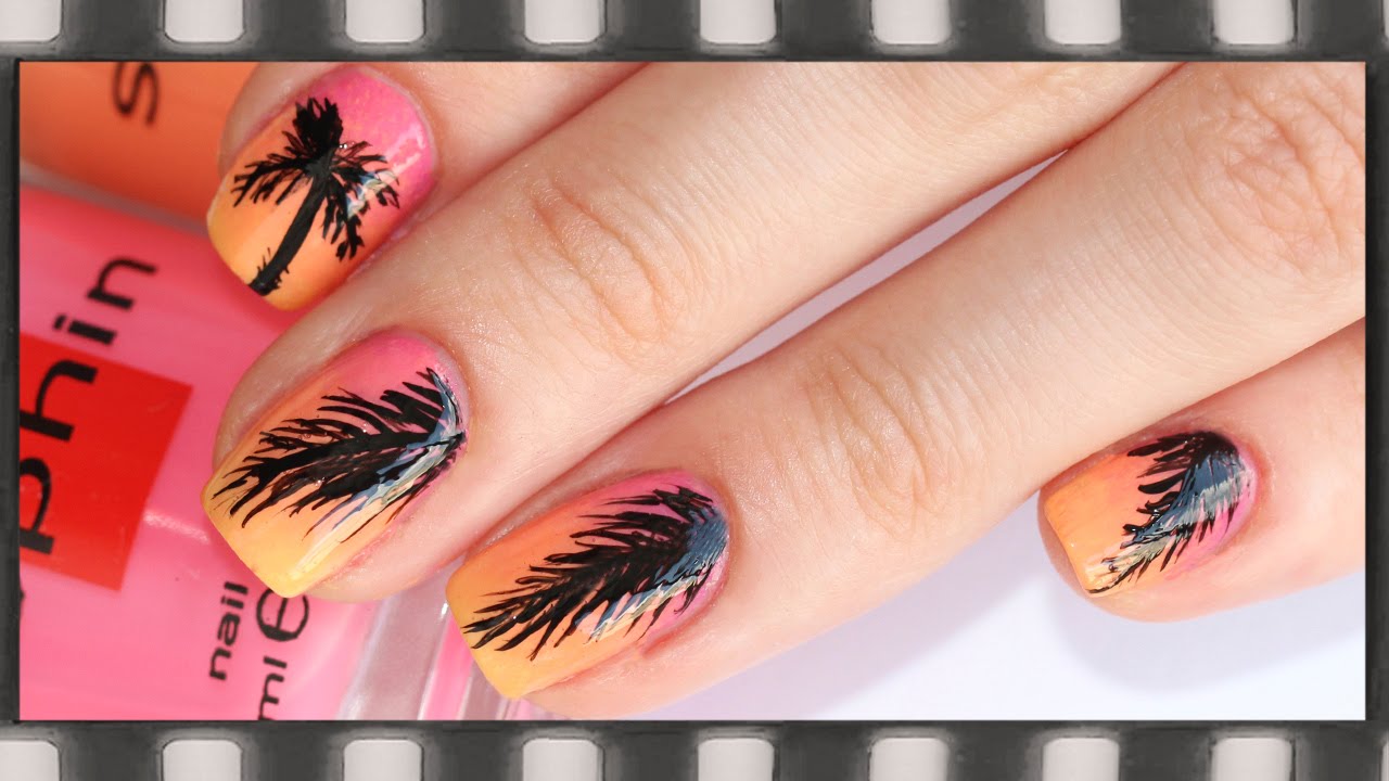 Летний маникюр - Пальмы на закате | Palm Tree Nail Art