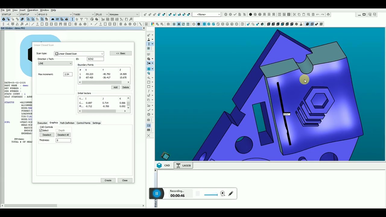 Linear scans-PCdmis