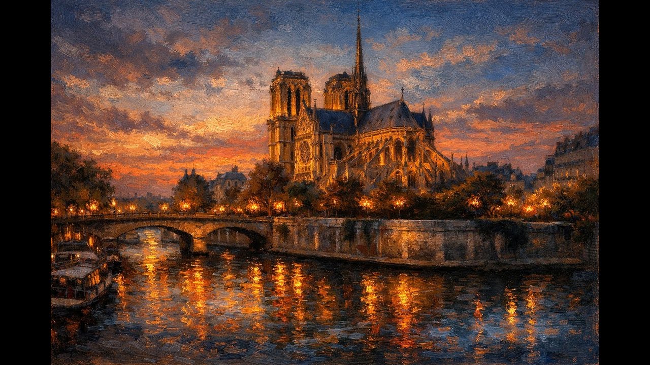 Notre-Dame at Dusk | 4K Fine Art Oil Painting Screensaver | Paris Evening Ambience